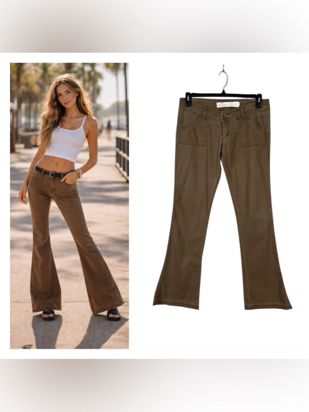 Vintage Y2K 90s Hollister Flare Pants Size 7 Long Low Rise Festival Coachella